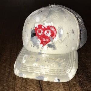 Paint splatter Trucker hat embroidered custom Dosti red heart logo one size